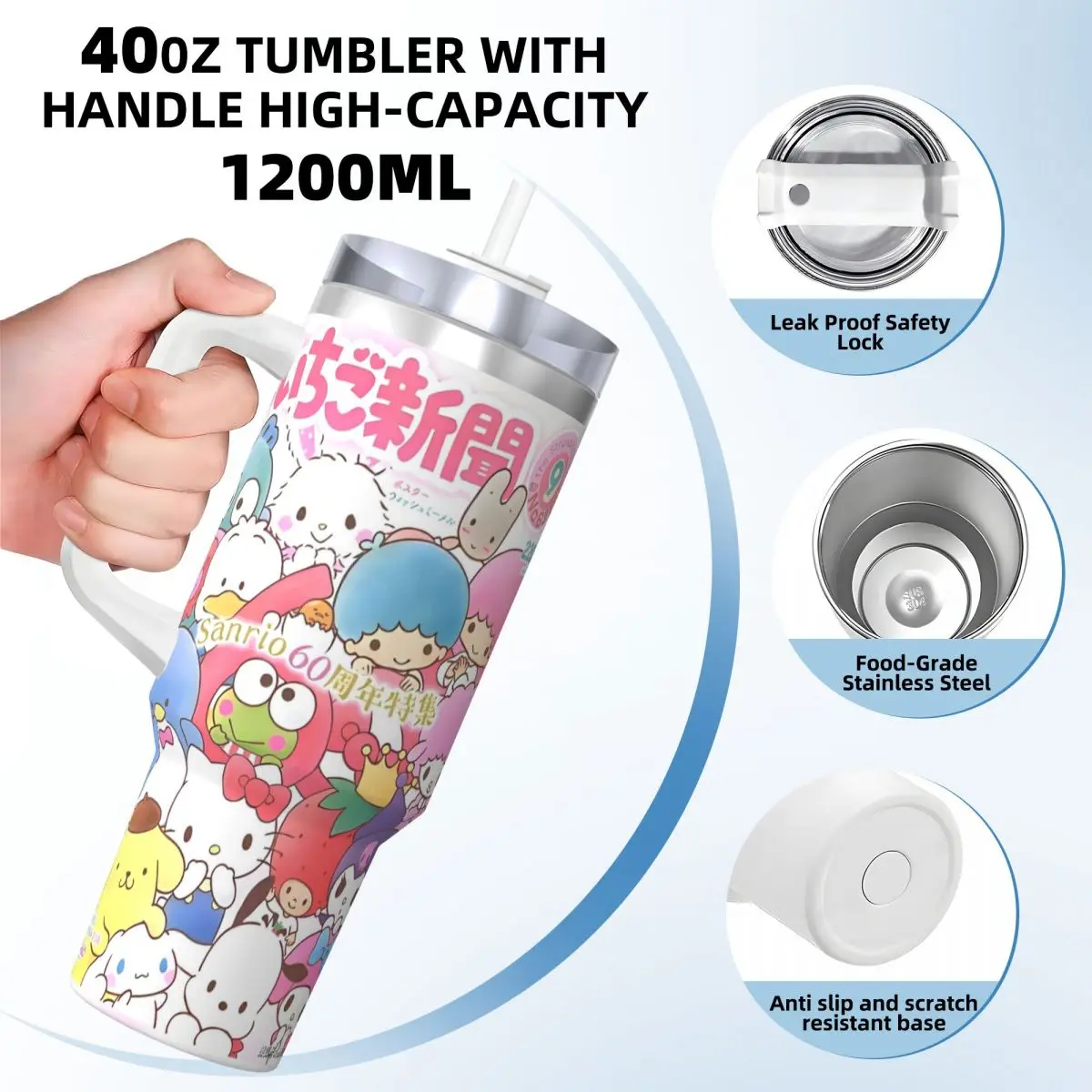 Stainless Steel Tumbler Sanrio Strawberry News Hellokitty Cinnamoroll Mugs Cup With Straws Travel Hot Drinks Water Bottle