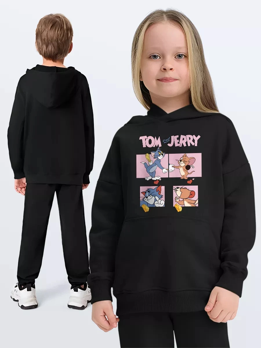 Kids Hoodie Tom and Jerry Cat Mouse Cartoon Graphic Sweatshirt Autumn Boys Girls  Clothes Cotton Hoodies Unisex Pullover Hooded