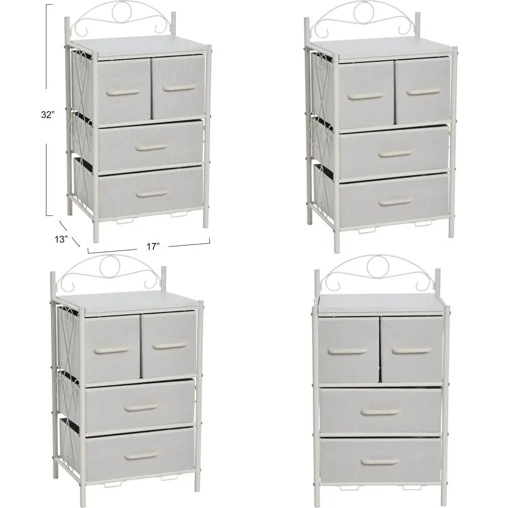 

Scandinavian Style 4-Drawer Metal Frame Nightstand Organizer with White Top