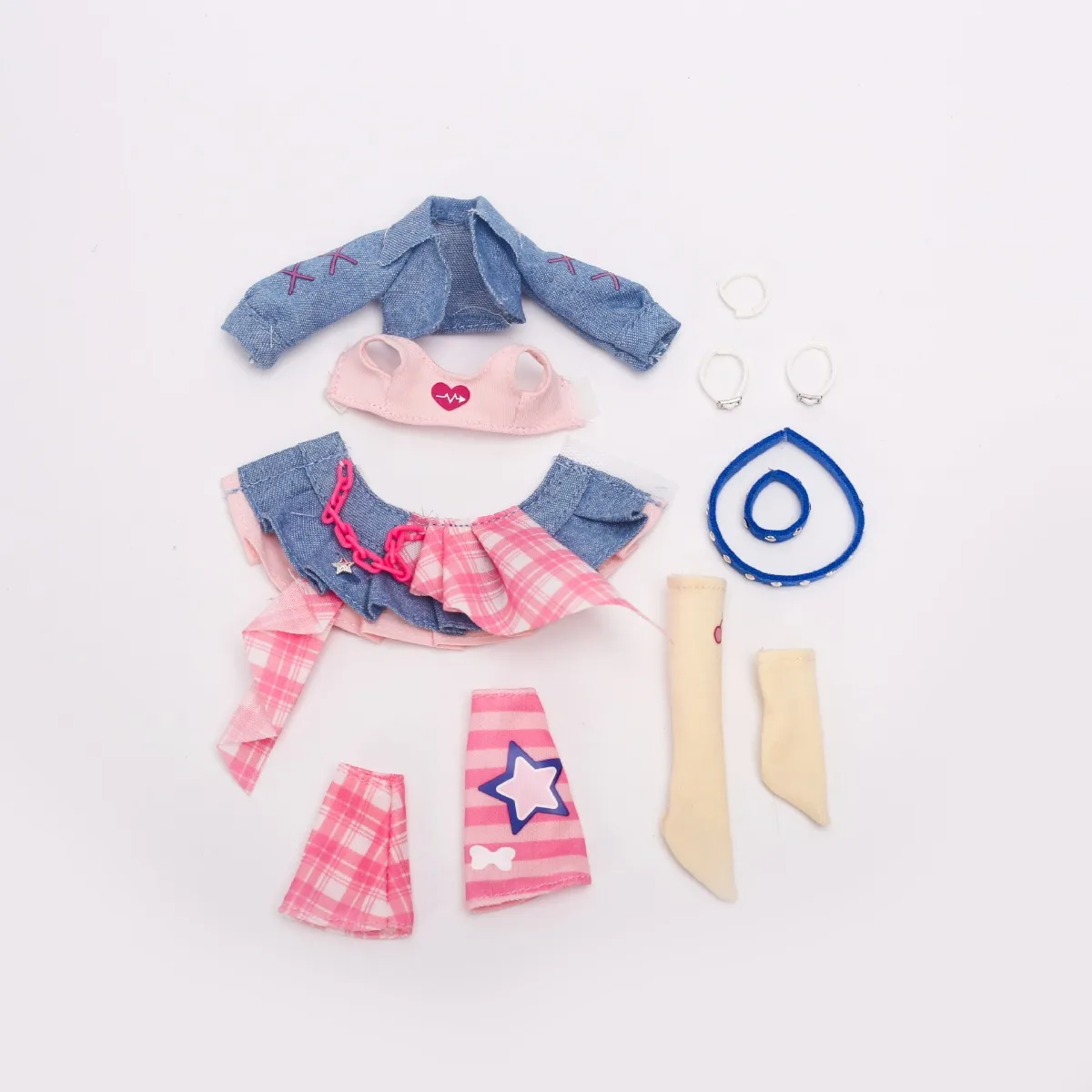 OB11 Doll Clothes Obitsu 11 1/12 BJD Pink Plaid Denim Outfit Streetwear Dolls Accessories Sitting Party Costume Toys