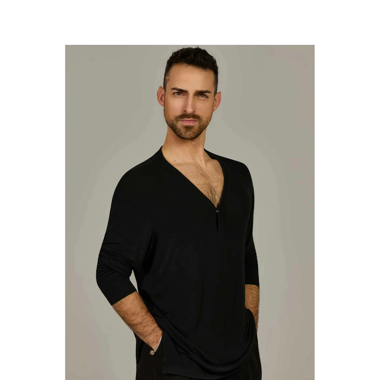 2026 New Latin Dance Performance Costumes For Men Professional V-Neck Shirts Samba Chacha Tango Adult Male Latin Wear DQS22176