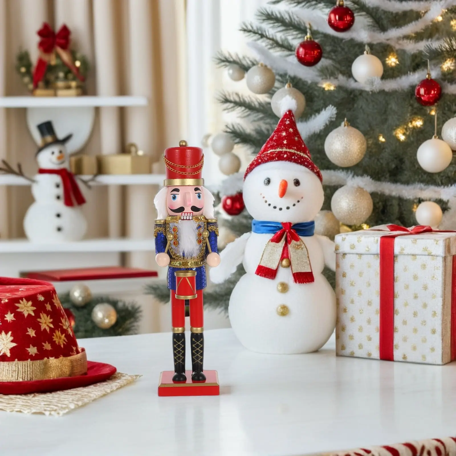 Wooden Nutcracker Soldier Decoration 38Cm Christmas Scales Series Vibrant Nonfading Colors Desktop Shelf Fireplace Holiday Table