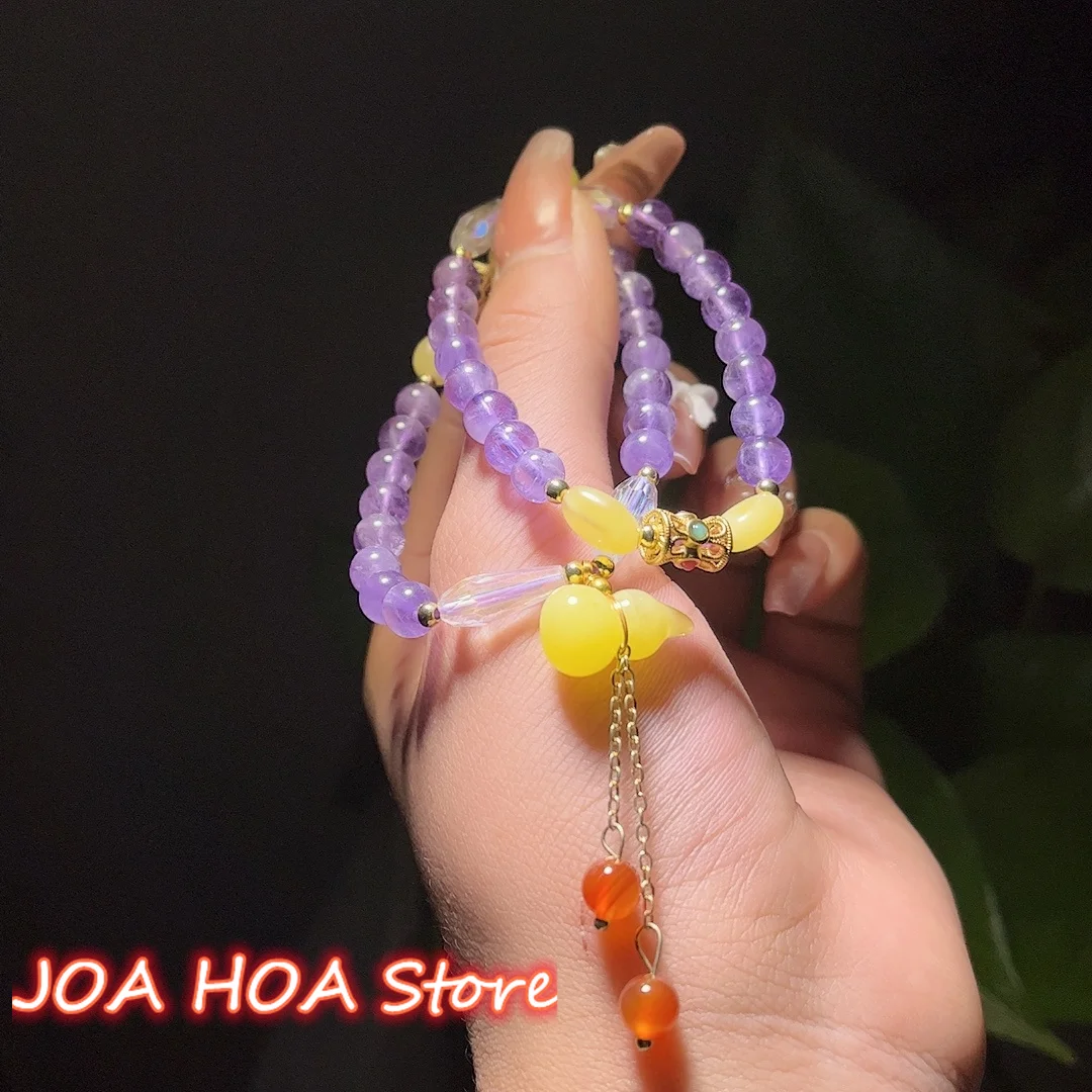 Natural Chalcedony Agate Jade Round Bead Accessories String Bangle Amethyst Handchain Handcrafted DIY Bracelet Jewelry