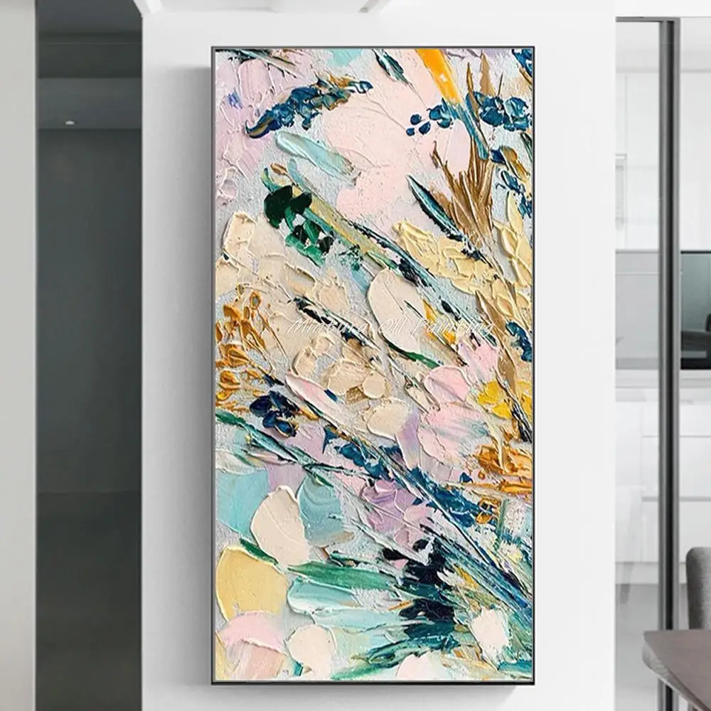 

Mintura Large Size Handpainted Palette Knife Abstract FlowersOil Paintings on Canvas Wall Art Picture for Living Room Home Decor