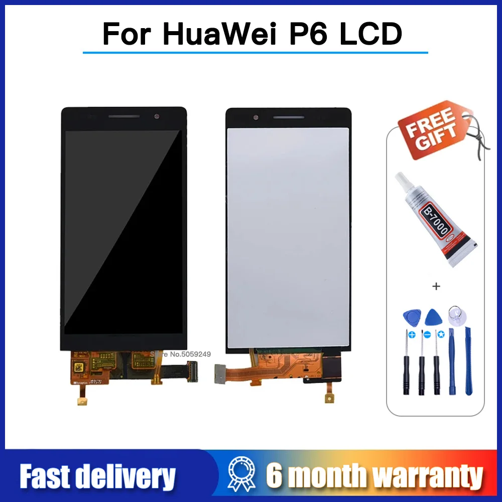 Original For Huawei P6 LCD Display+Touch Screen Digitizer Glass Panel Replacement For Huawei Ascend P6 LCD Screen + tools glue