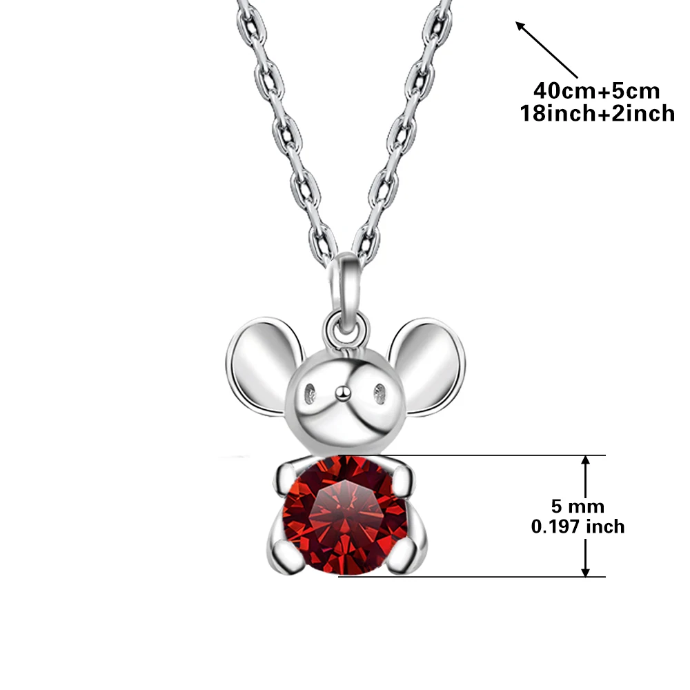 GRA Red Moissanite S925 silver Platinum plated pendant cute mouse necklace Zodiac clavicle chain fashion plating Platinum