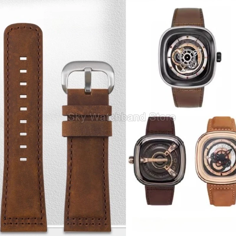Original Style First Layer Calf Leather Watch Strap for Seven Friday Watch Strap Frosted Genuine Leather Watch Accessories 28mm