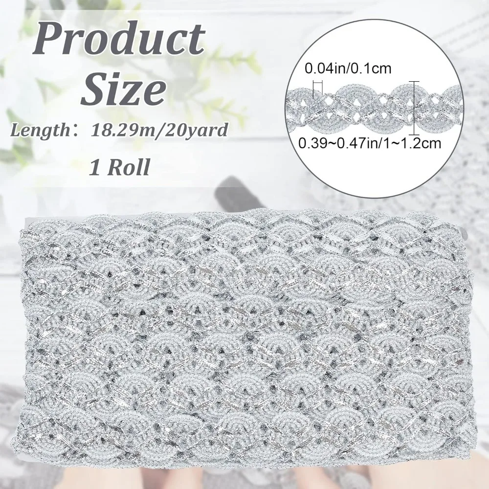 20 Yard 3/8 inch Gimp Braid Trim Polyester Silver Metallic Edge Woven S Wave Lace Ribbon Fabric Upholstery Hand DIY Crafts