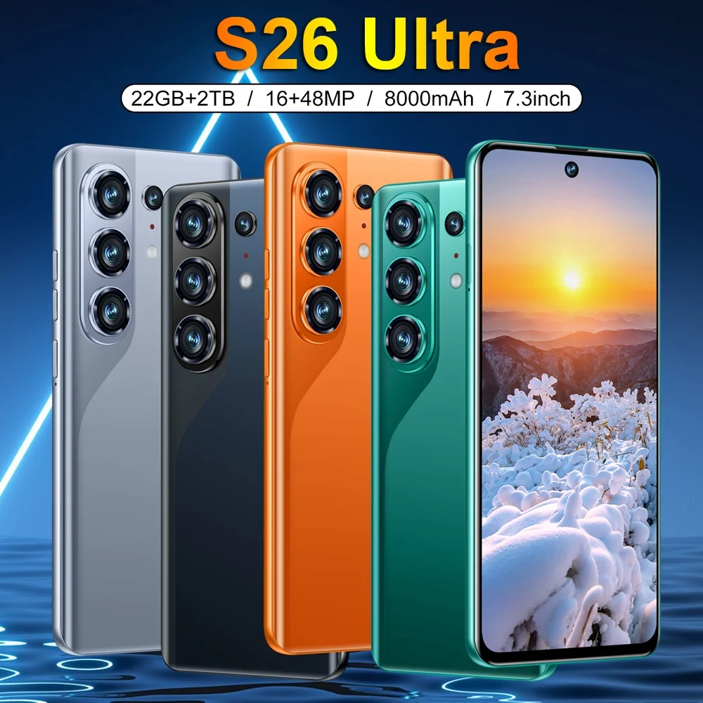 CHOTOG Mobiltelefone S26 Ultra Smartphone Android 5G 7,3 HD Handy 22GB 2TB 7800mAh Octa-Core Entsperrt Dual-SIM 16+48MP Kamera