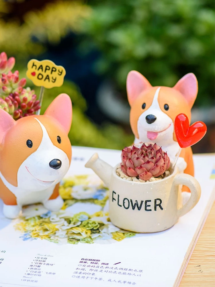 Corgi Planters for Succulents Small Flowerpot Cute Succulent Planter Bonsai Pot Pencil Holder Desk Mini Ornament - Dropshipping