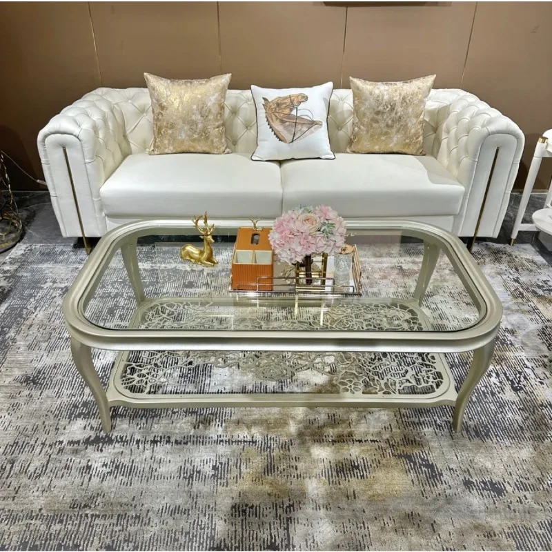 American light luxury long coffee table premium solid wood champagne gold champagne silver double layer fashion rose