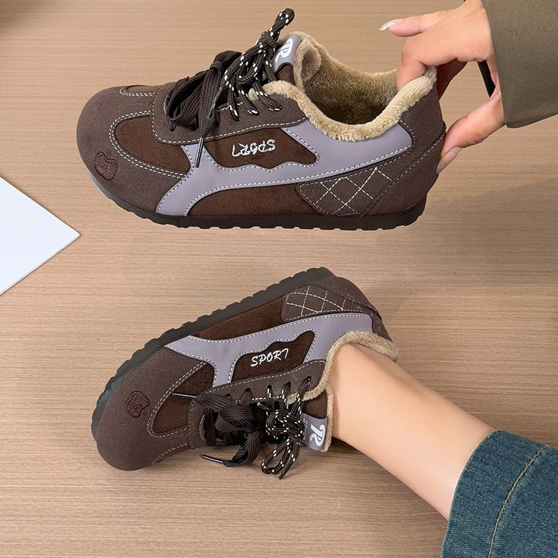 Women's Warm Cotton Shoes 2026 Winter New Lightweight Comfortable Plush Casual Shoes Fashion Lace Up Vintage Soft Sole Sneakers
