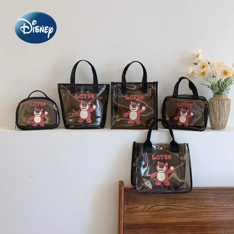 

Новая прозрачная косметичка Disney Strawberry Bear, набор из 5 предметов, многофункциональная косметичка, портативная женская сумка большой вместимости