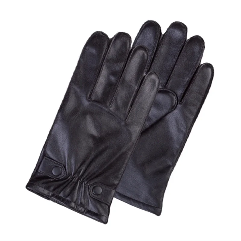 GOURS Winter Real Leather Gloves Men Black Genuine Goatskin Gloves Fleece Lining Warm soft Driving Fashion Buttons New GSM033