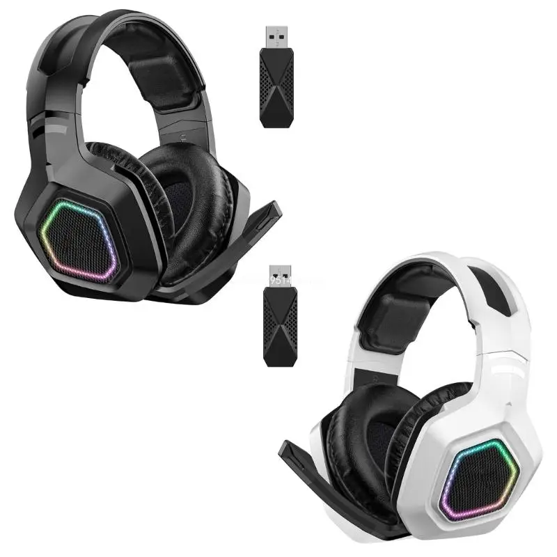 Wireless Gaming Headsets With Microphone LED Light 2.4Ghz Bluetooth-compatible Headphone Over Ear Deeper Bass for New Dropship