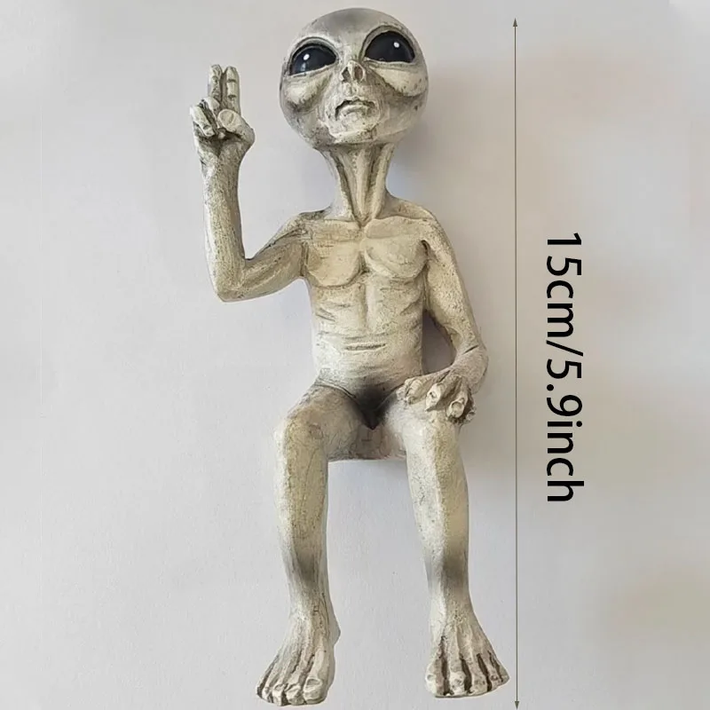 2Pcs Resin Alien Statues Peace Alien Figurines Halloween Home Decor Funny Sculpture Gift for Space Lovers Outdoor Desktop Orname view 5