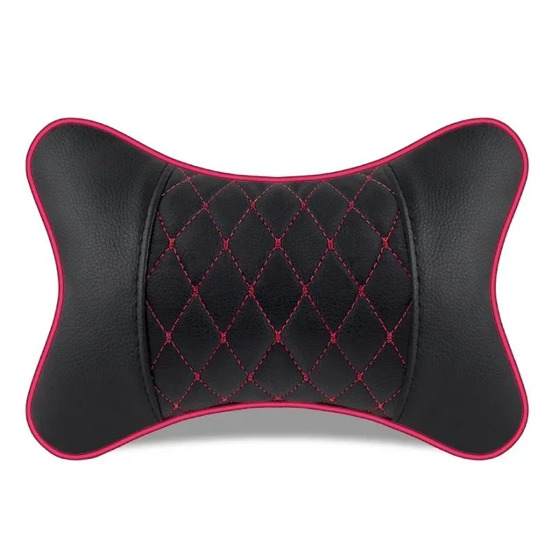 Universal Car Neck Pillows Both Side Pu Leather Pack Headrest for Head Pain Relief Filled Fiber Car Pillow Neck Pillow for Car