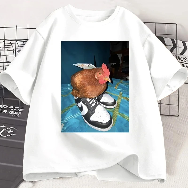 Dripped Out Chicken T Shirt Men Women Chicken with Shoes Printed T-shirt Harajuku Trendy Short Sleeve Tees Streetwear image 2