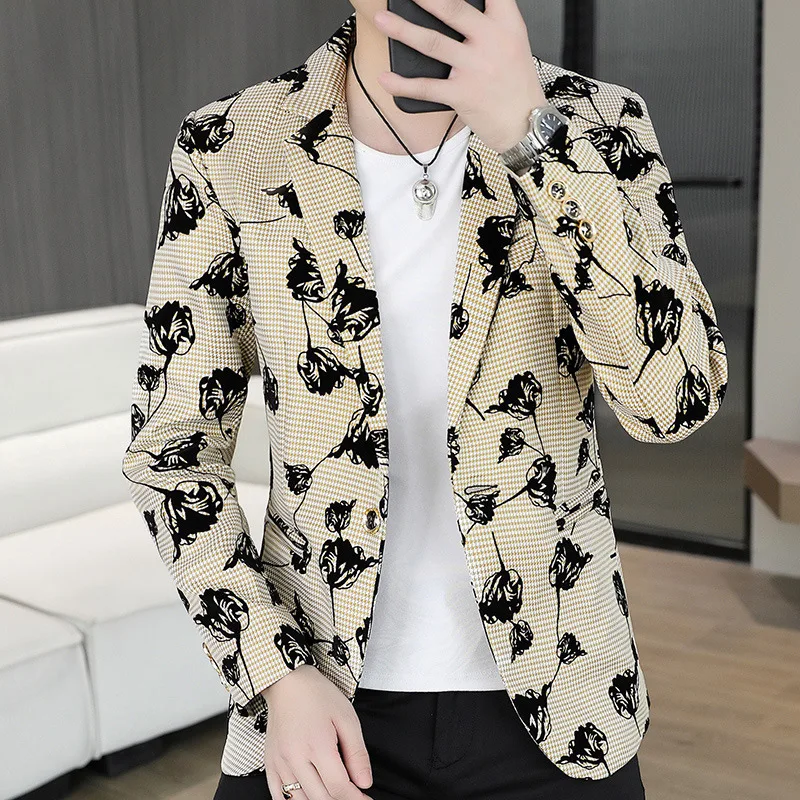

2025: Мужской флисовый повседневный красивый пиджак с принтом
