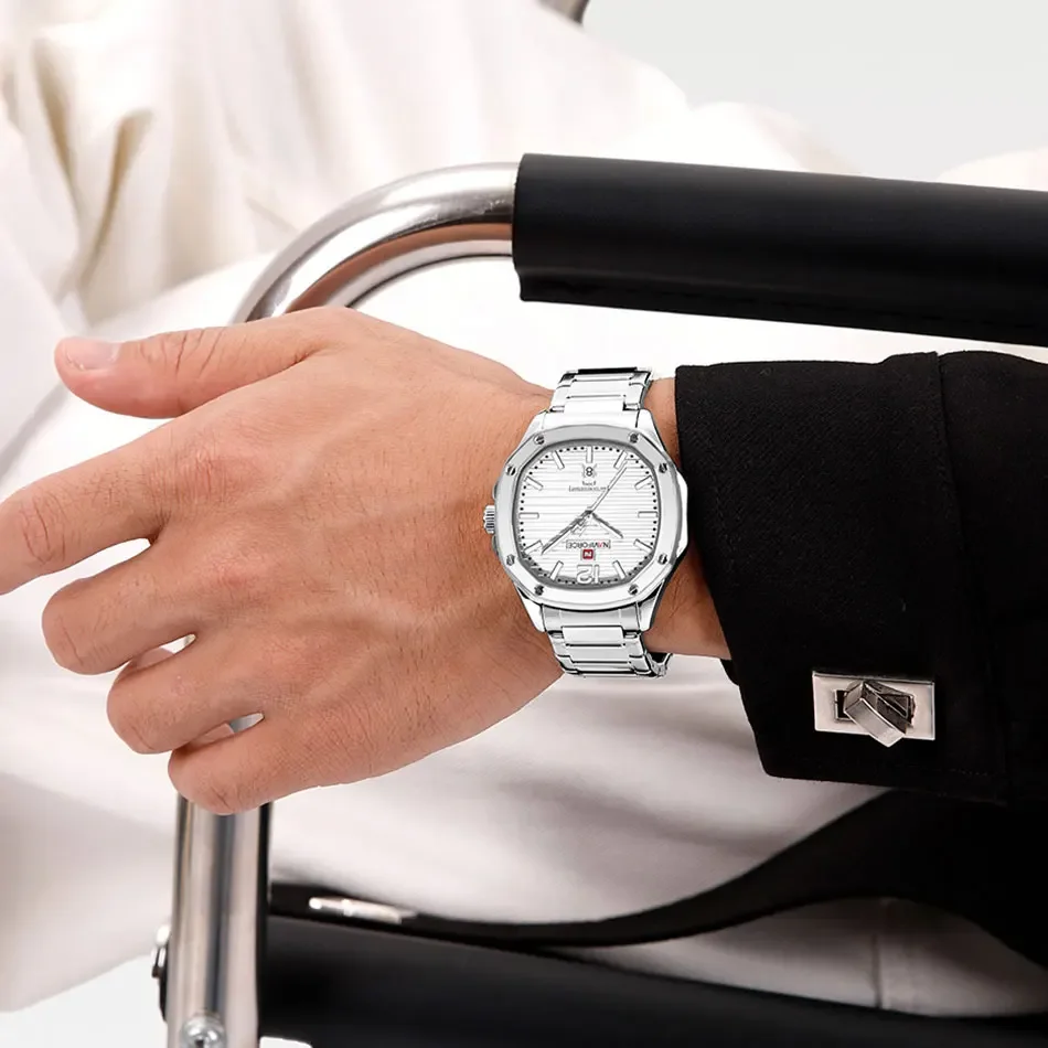 NAVIFORCE 9243S Fashion Leisure Quartz Steel Strap Mens Watch Waterproof Calendar Watches for Men Relogio Masculino Reloj Hombre