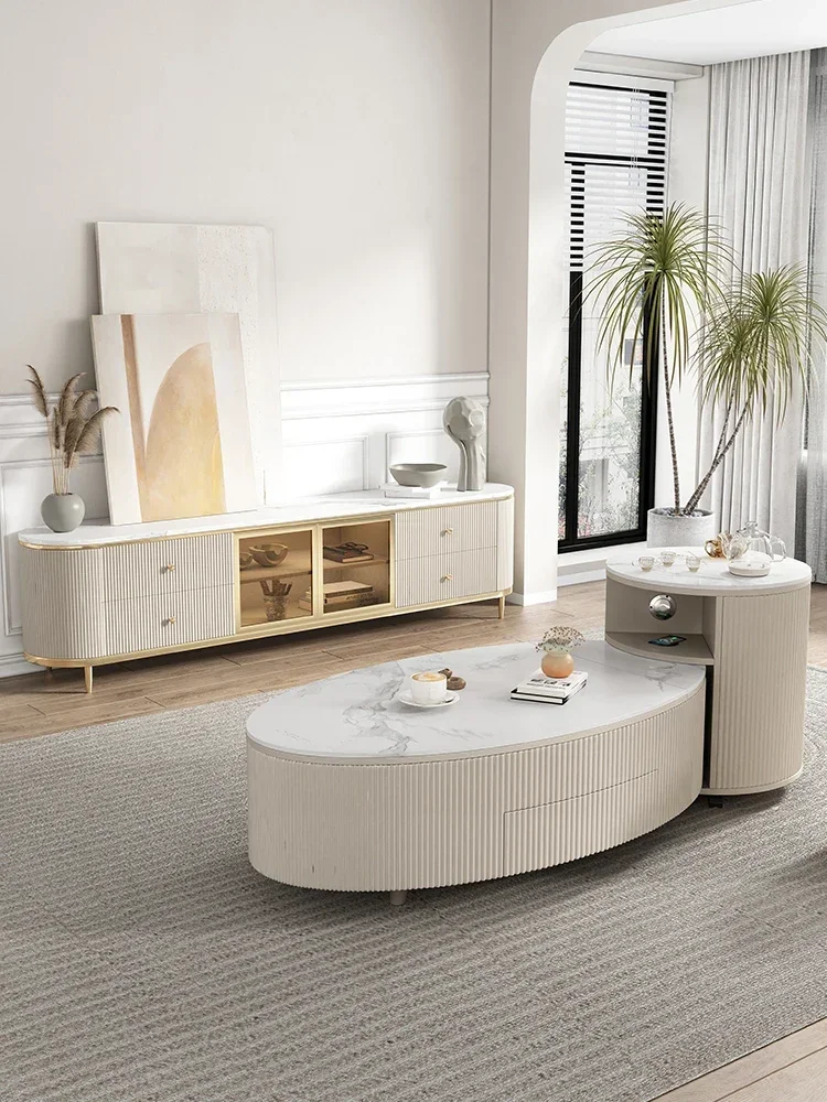 

Многофункциональный подъемный и подъемный встроенный журнальный столик овальной формы с каменным подносом