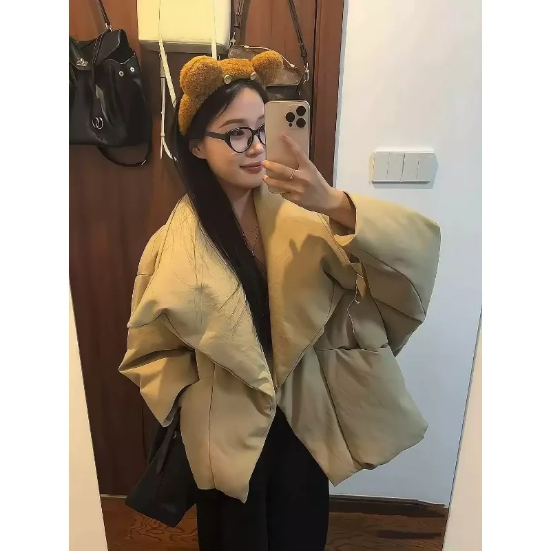 Women Winter New Loose Comfortable Sweet Zipper Pocket Casual Leisure Collar Fashion  Short Oceans Niche Design Sense Little Man