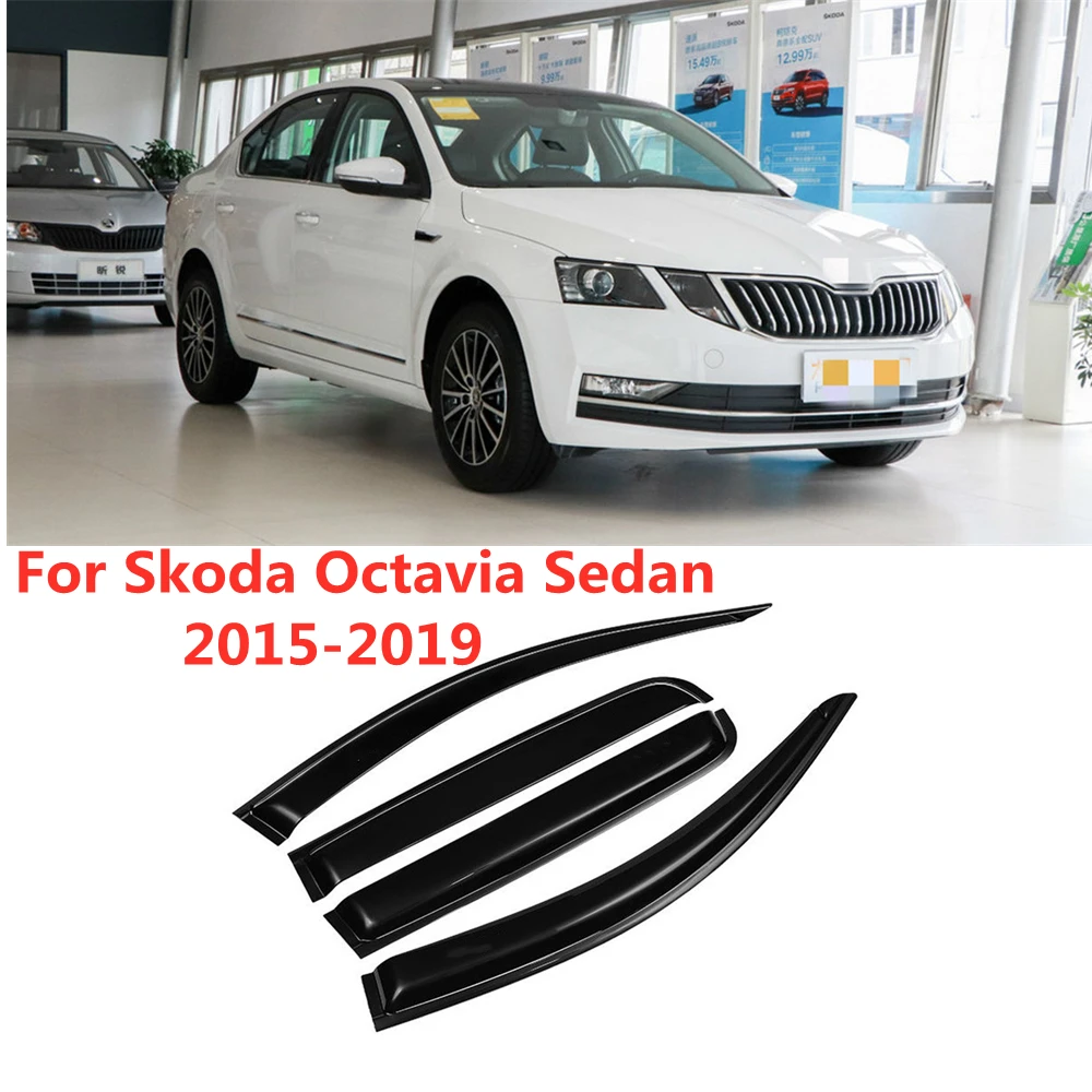 Dla Skoda Octavia 2015-2019 akcesoria samochodowe osłony okienne osłona przeciwdeszczowa osłona przeciwsłoneczna wentylacja deflektor wiatrowy osłona przeciwdeszczowa wąskie listwy wykończeniowe