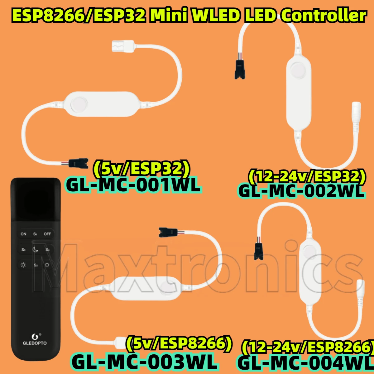 Gledopto ESP8266/ESP32 Mini WLED LED Controller DC5V/12-24V USB RGB IC Digital Dynamic Lights For 2815 SK6812 WS2811 2812b Strip