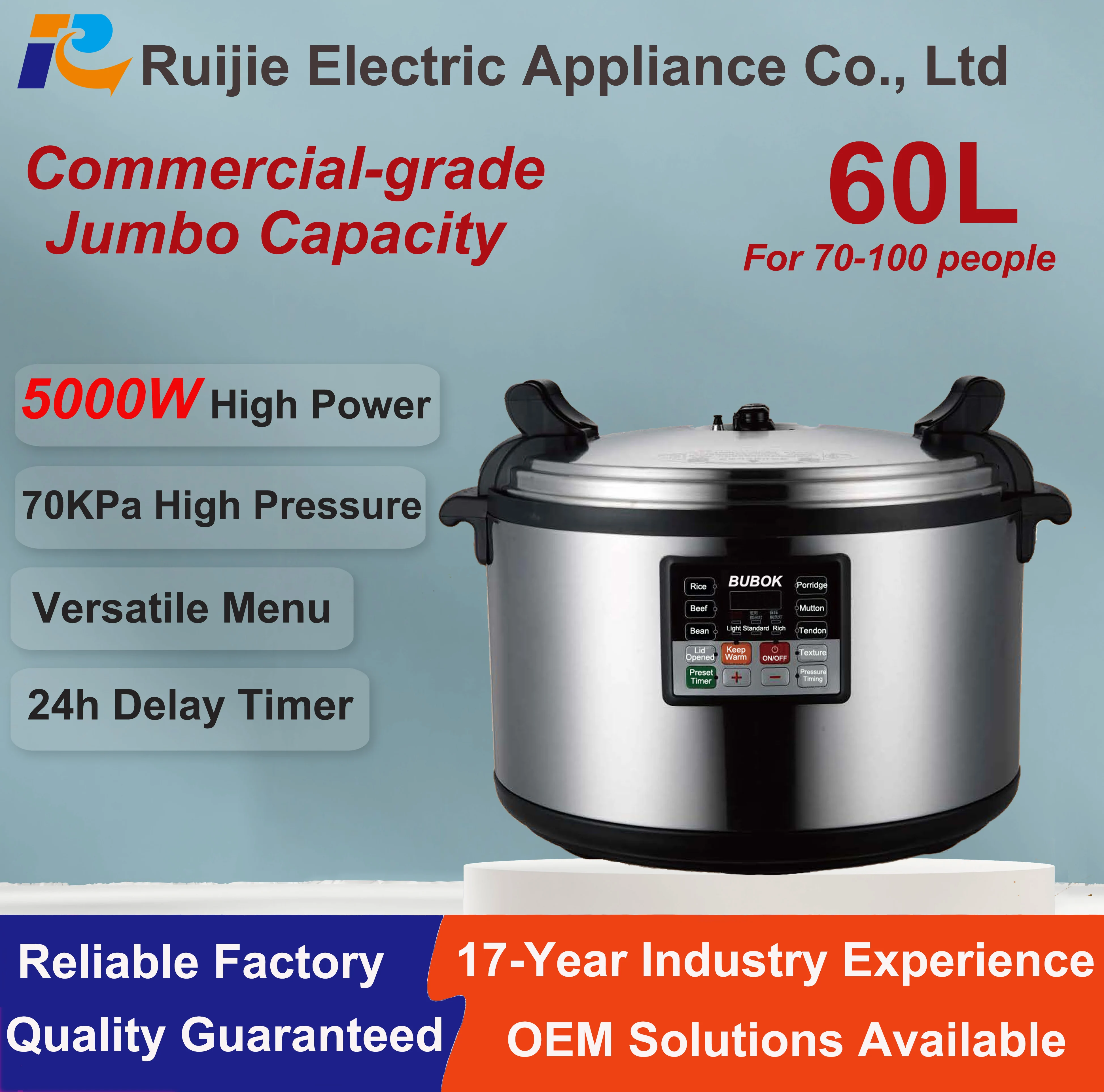 Wholesale Commercial Large Capacity Stainless Steel Electric Pressure Cooker Rice Cooker Hotel Use Intelligent Reservation 60L