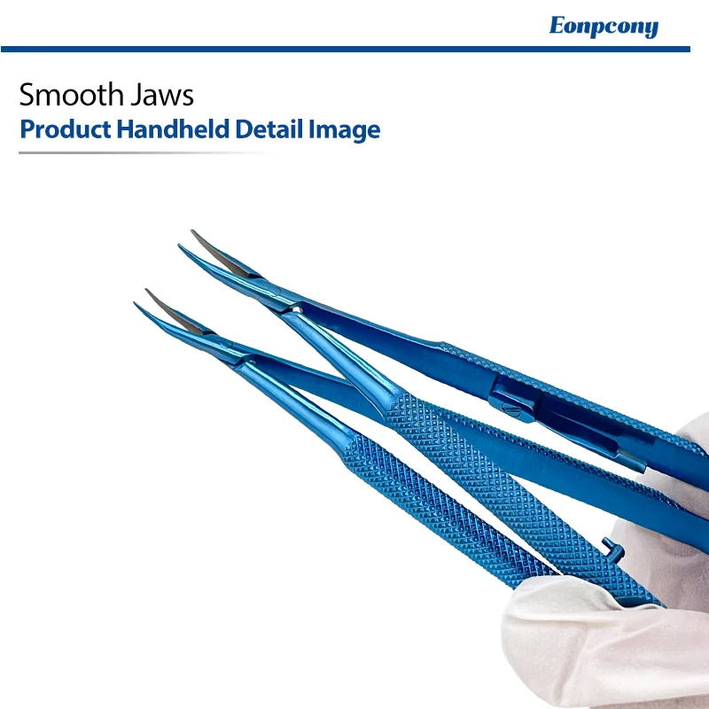Troutman Needle Holder‑Curved Titanium Alloy, Curved Jaw Micro Needle Holder, Ophthalmic Microsurgery Suture Instrument