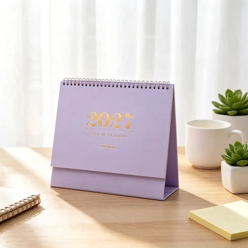 Paper 2027 Desk Calendar Spiral Binding Monthly View Monthly Planner Desktop Size Morandi Color Academic Planner