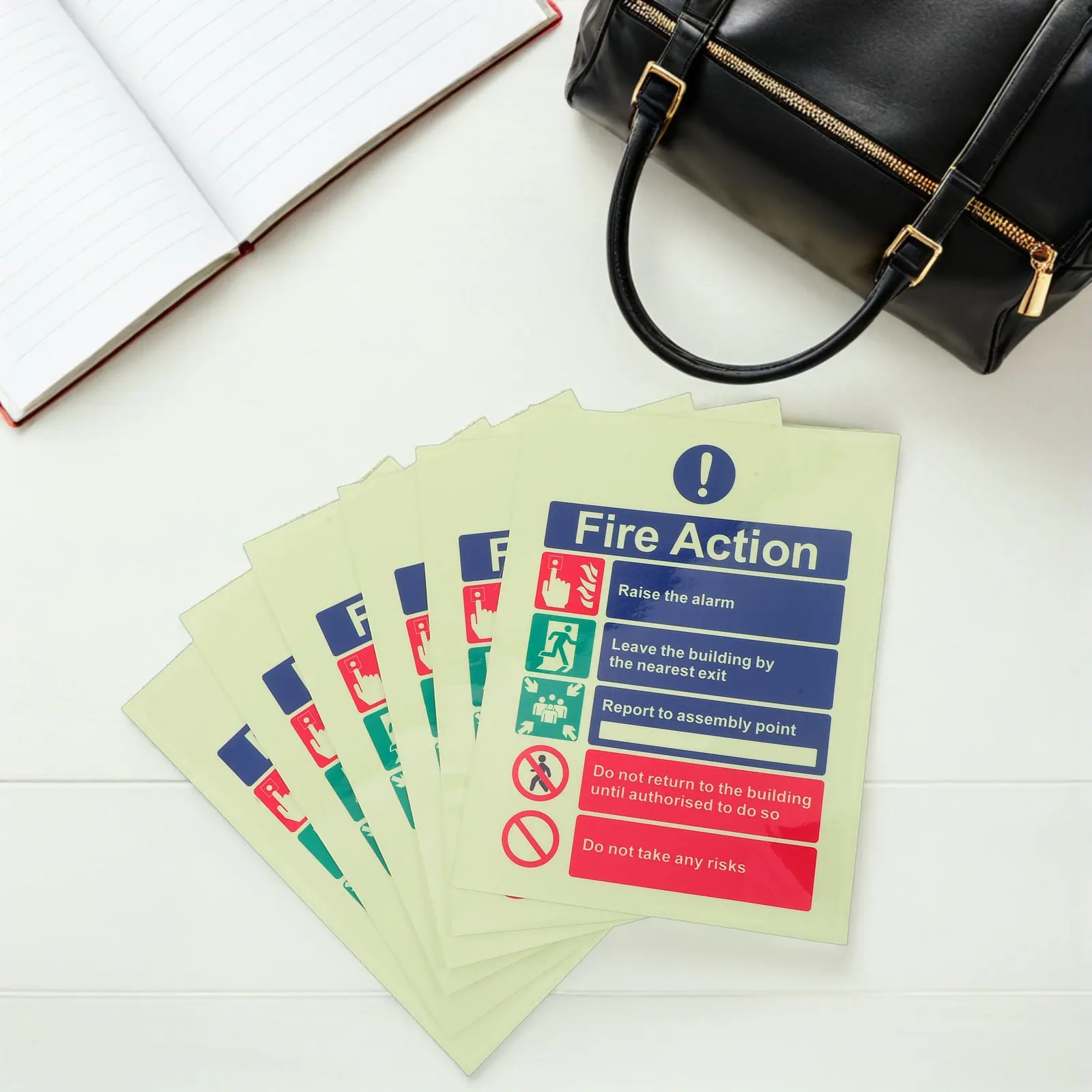 

6Pcs Glow in Safety Sticker Vinyl 15x20cm Self Adhesive Emergency Procedure Sign Office Warehouse School Apartment