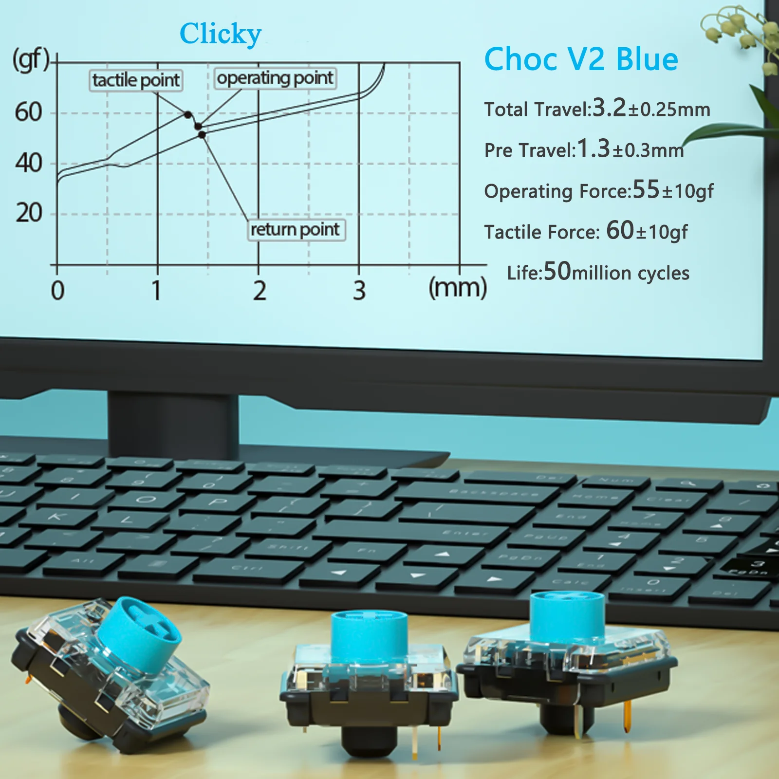 Kailh Choc V2 Low Profile Switches สําหรับแป้นพิมพ์เครื่องกล,4-Pin 50gf Linear RGB/SMD/MX Switches