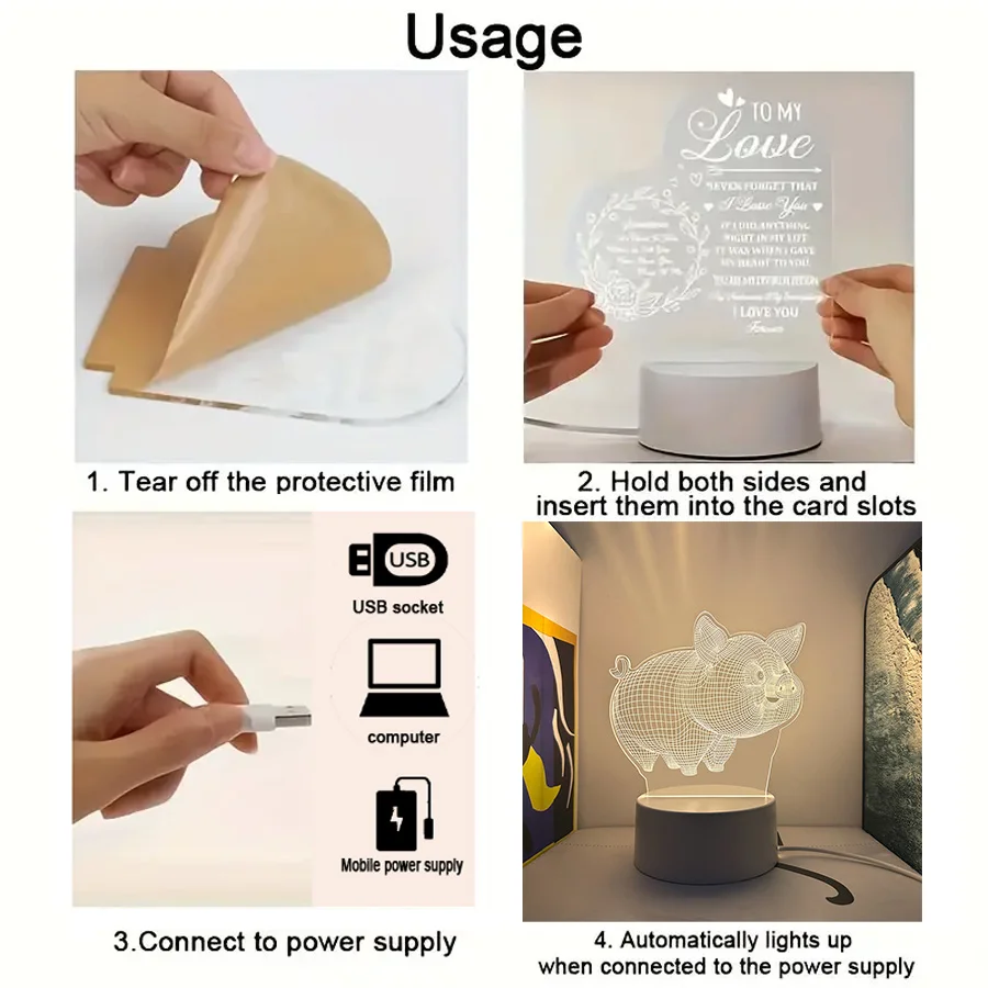 3D ピグレット 3D ナイトライト、部屋やリビングルームのテーブル装飾ライト、ホリデーギフト、ギフトサプライズ