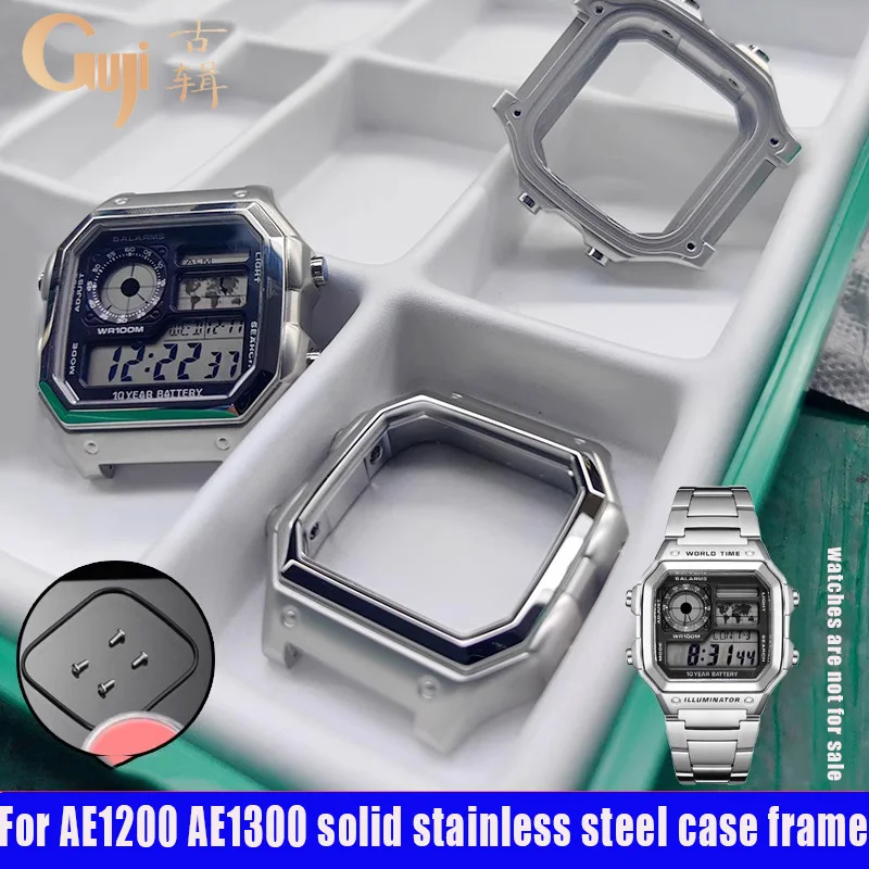 AE1200 MOD case for Casio 3299 AE-1200 case women's men's stainless steel bezel silver metal case AE1200 waterproof ring screws