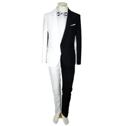 Black White Red Splicing Color Men Suits Singer Compere Stage Tuxedo Blazer Pants 2 Piece Male Magician Chorus Performance Set