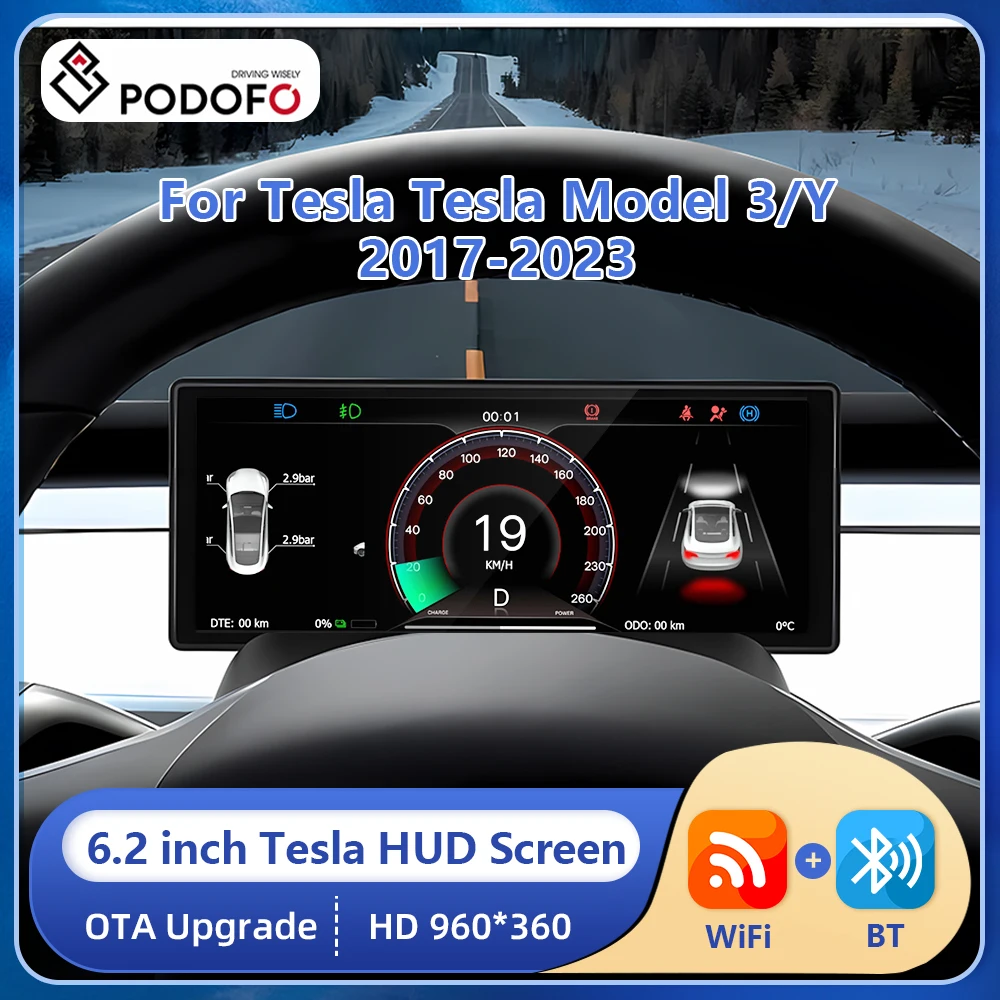 

Podofo 6.2" Head Up Display For Tesla Tesla Model 3/Y 2017-2023 HUD Dashboard Display IPS Screen with Speedometer Gear Display