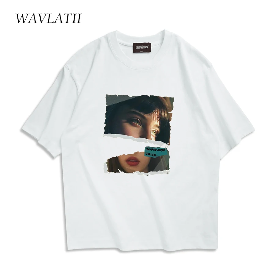 WAVLATII New Women Brown Summer T shirts Female Oversized Casual Drop Sleeves Tees Lady White Short Sleeve Tops for Young WT2363