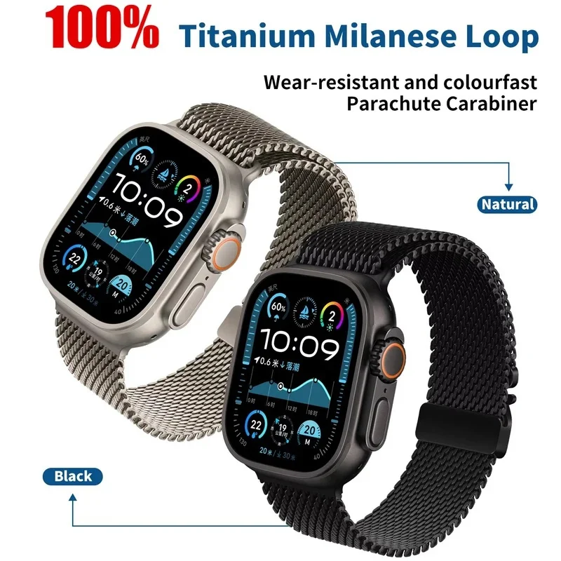 Correas Milanesas de Titanio Puro para Apple Watch Ultra Series 10 9 8 7 6 5 SE 49 46 45 44mm, Brazalete Metálico