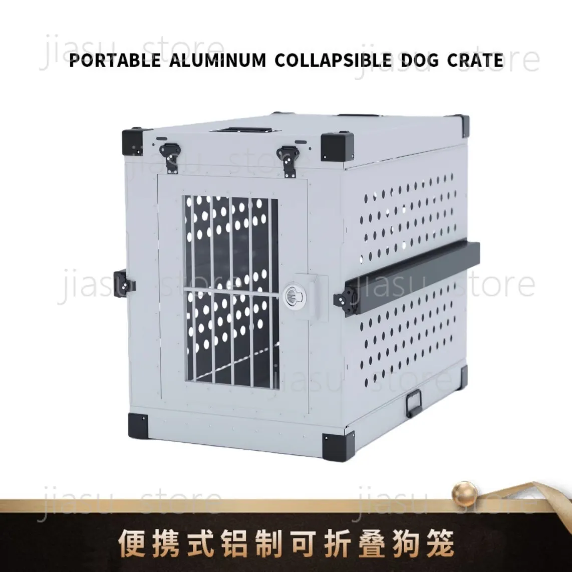 Heavy Duty Fully Collapsible Dog Crate Aluminium Alloy Medium and Large Dog Crate Folding Pet Car Crate Camping Travel