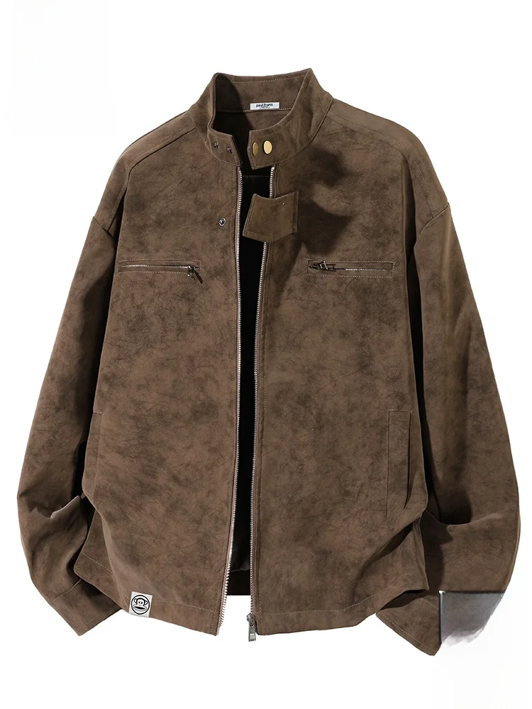 

PaulFrank Loose Fit Men's Spring Autumn Zipper Decorated Flight Jaet Dyed Tie Dye Casual Leather Coat Youth ular Polyest...