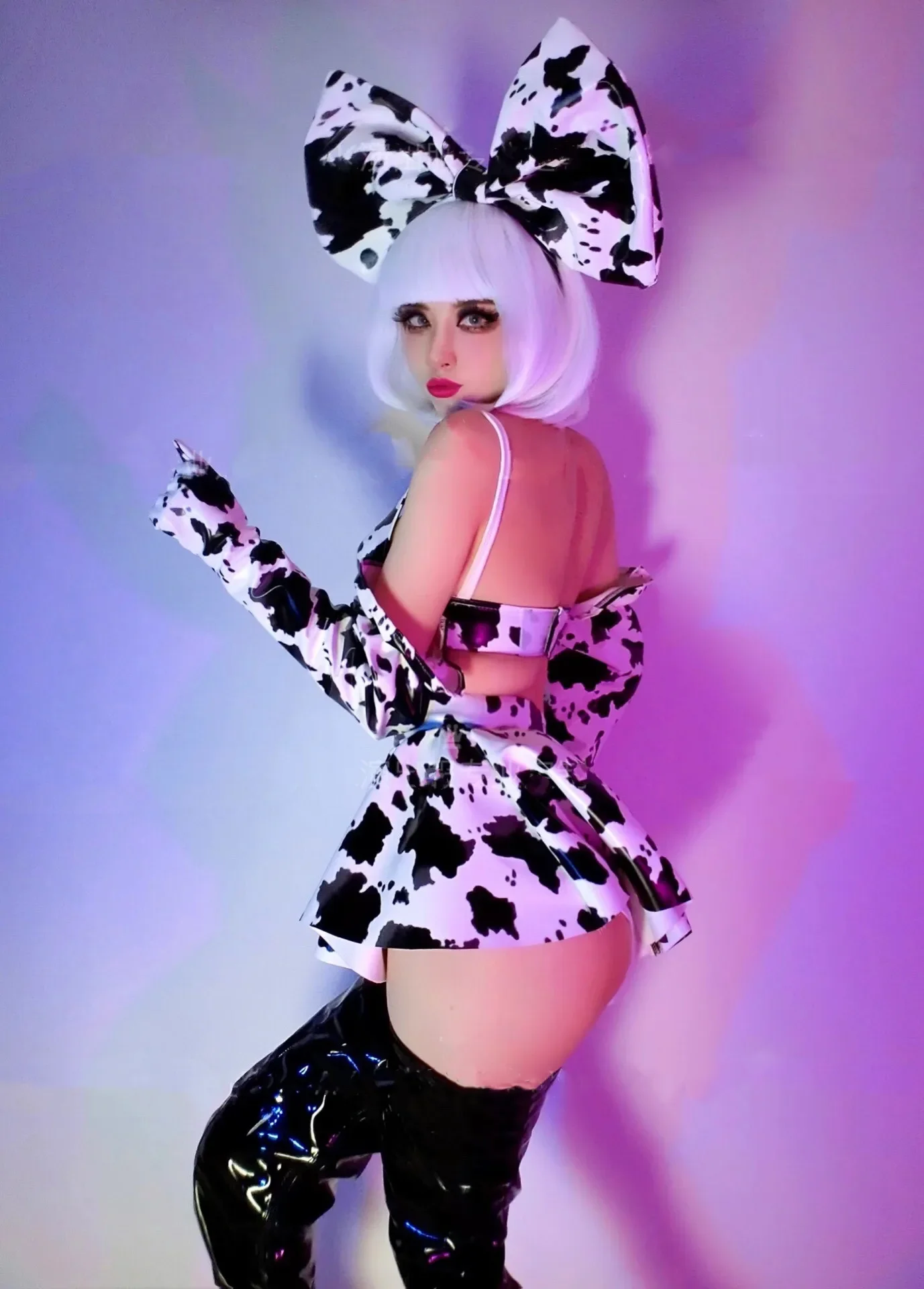 Nightclub Party Club Rave Gogo Sexy Stage Costume Cow Pattern Bikini Skirt Outfits DJ Dancer Team Festival Performance Clothes