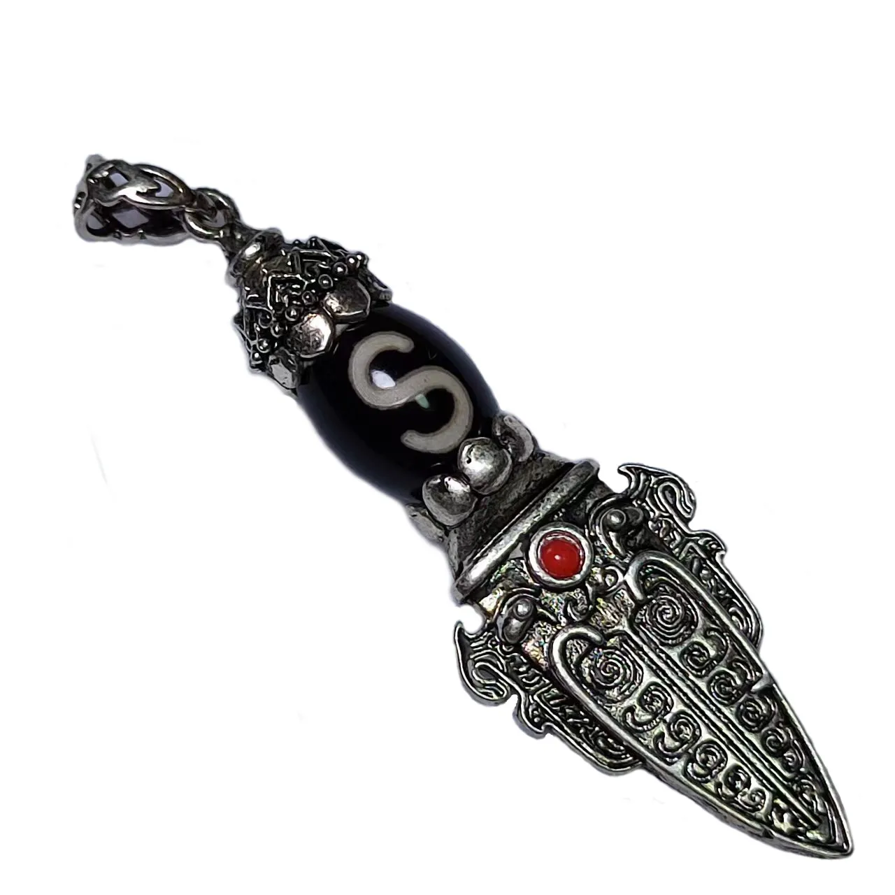 Tibetan Black/White Money Hook Totem Agate Dzi Beads Electroplated Copper Alloy DIY Jewelry Necklace Pendant Free Shipping