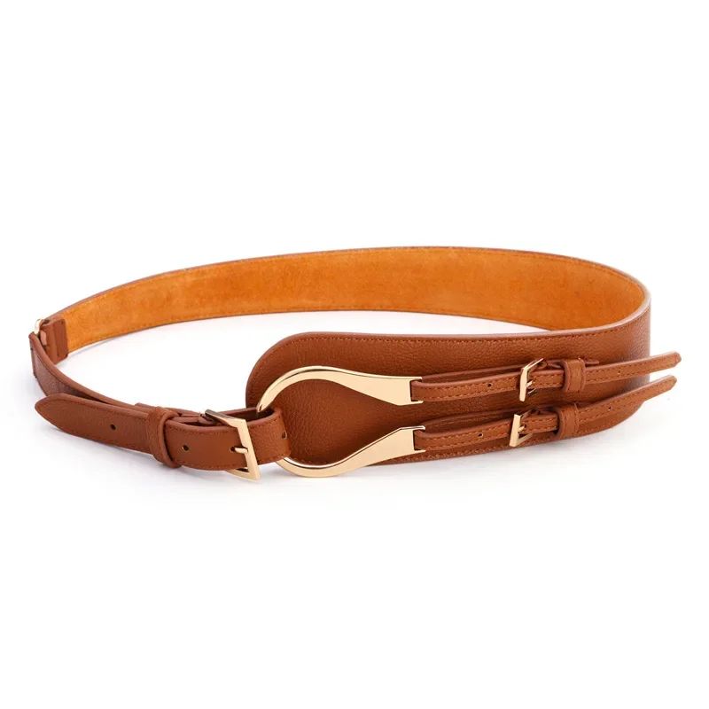 Genuine Leather Wide Waist Corset Belt for Women Diagonal Overlap Reverse Buckle Decorative Waistband for Sweater Dress