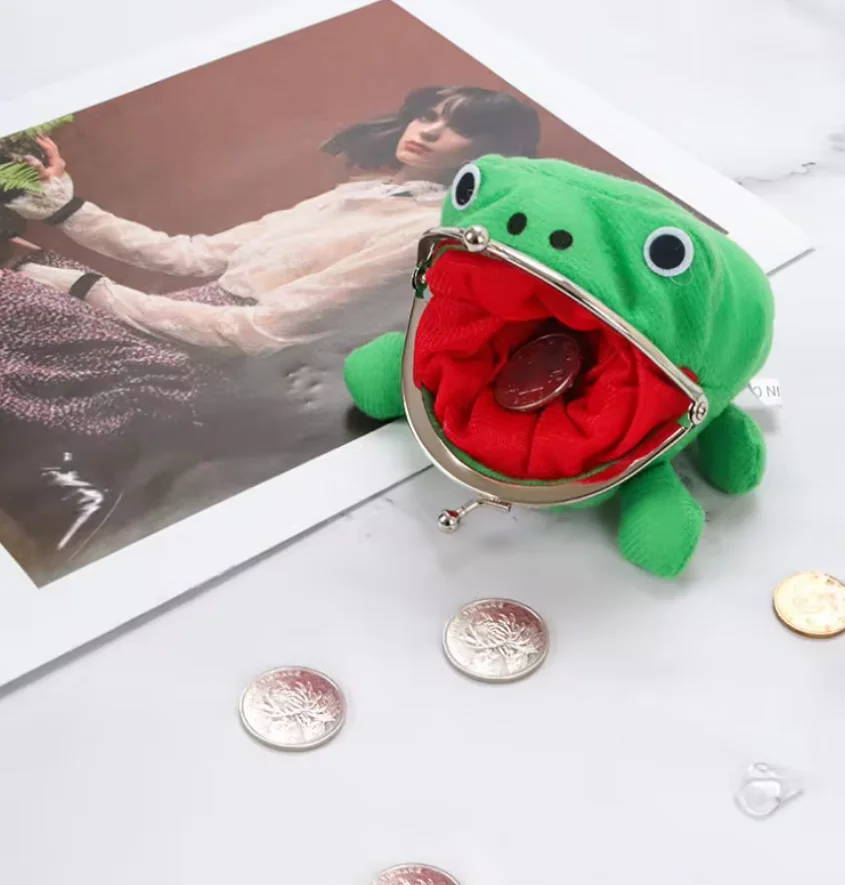 1Pcs Frog-shaped Flannel Coin Purse, Cute Soft Fabric Storage Bag, Portable Mini Pouch for Coin Card Key Daily Use
