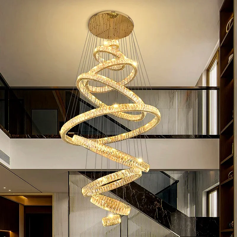 ثريا كريستالية لتزيين المنزل الحديث، مصباح قلادة للدرج، أضواء قلادة لغرفة المعيشة، إضاءة داخلية