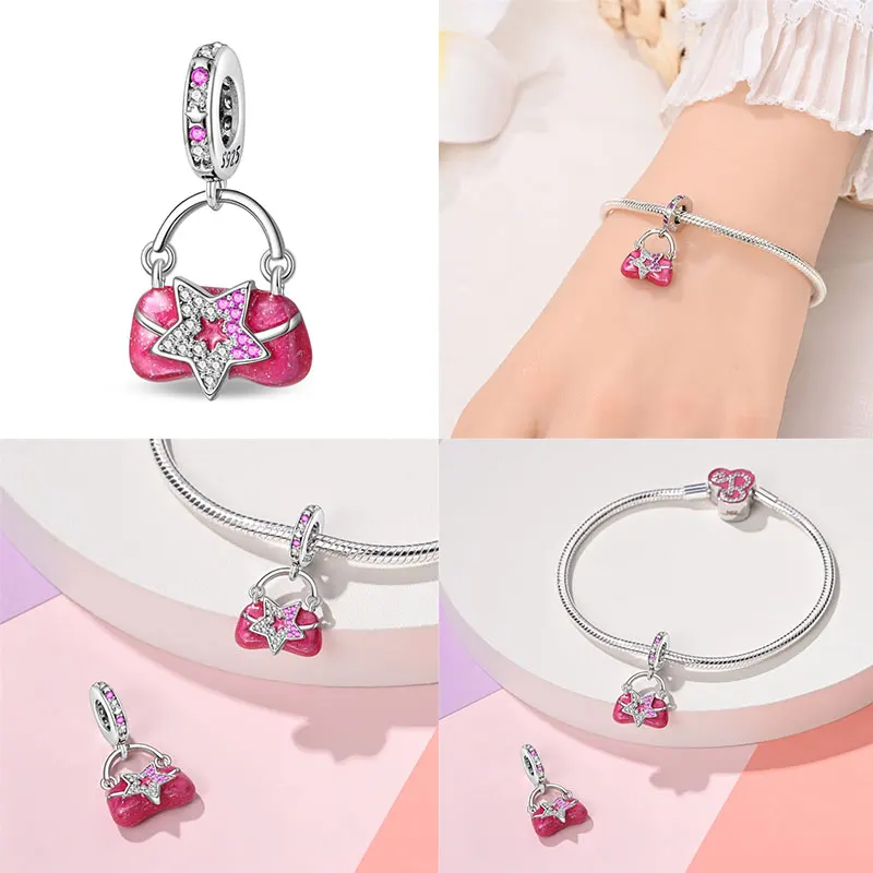 100 % 925 Silber Heißer Verkauf Rosa Serie Sterne & High Heels Charms Fit 925 Original Armbänder DIY Schmuck Machen Für Frauen geschenk – Detail 7