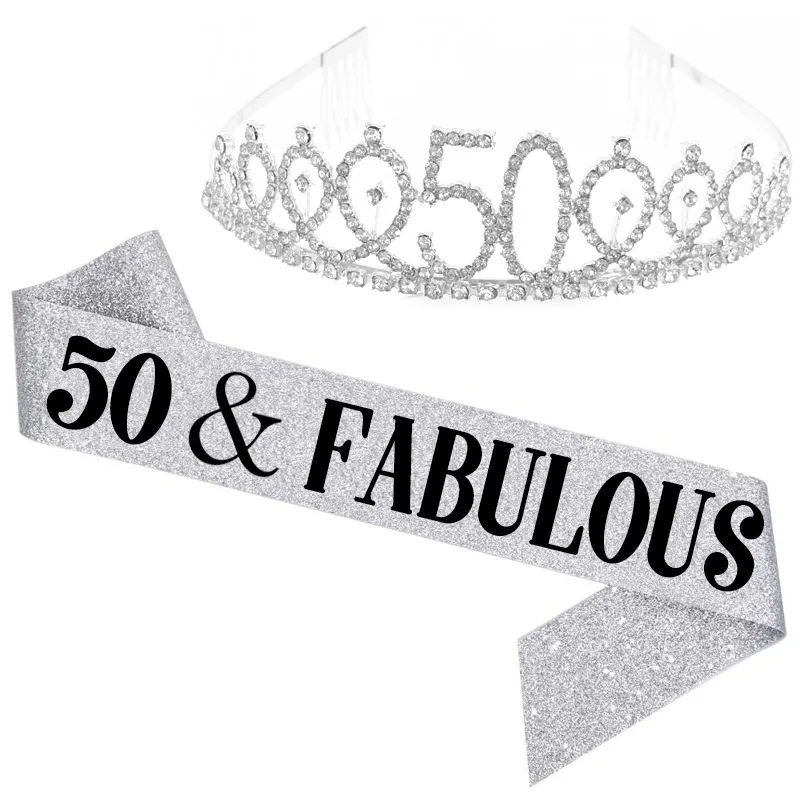 2PCS Fashion Birthday Party Set Women Girls Crowns With Combs Etiquette Belt Princess Tiaras Diadems 10 13 18 21 30 40 Years Old