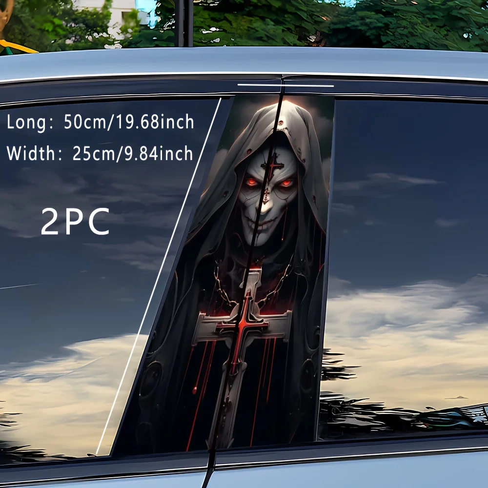 2-Pack Matte Vinyl Car B-Pillar Stickers - Wizard & Cross Design, Durable Self-Adhesive Vehicle Exterior Decals