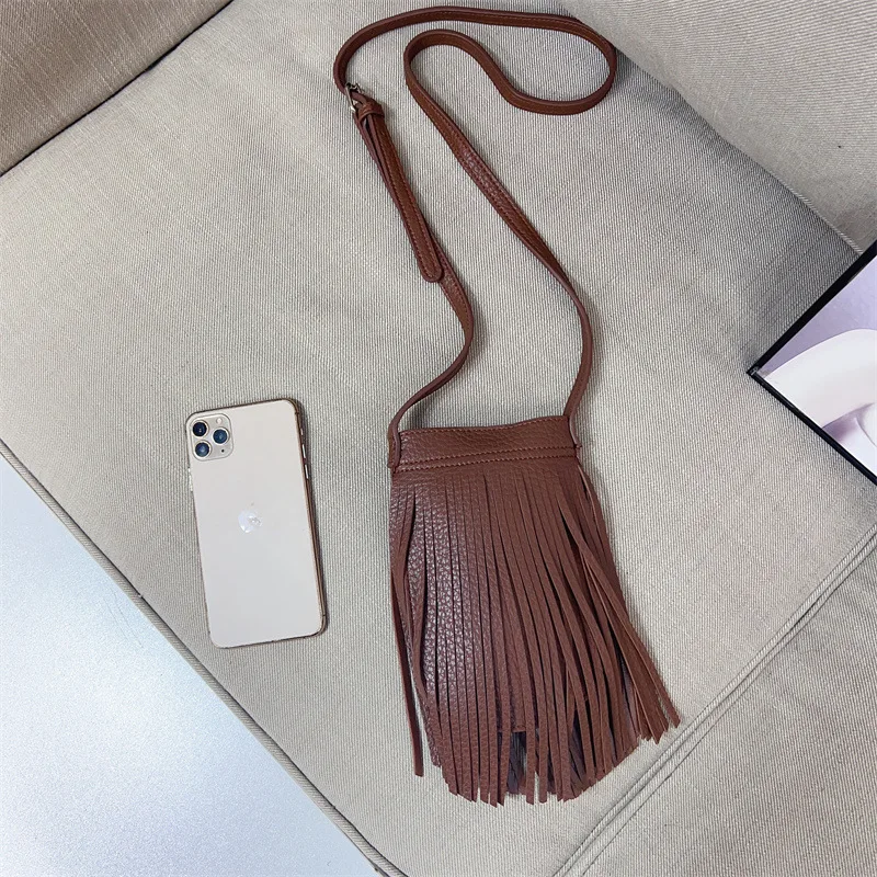 Fashion Tassel Women Crossbody Bag Small Shoulder Handbag Solid Fringed Mobile Phone Purse Bags Female Messenger Bag for Women